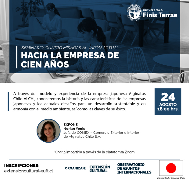 Conferencia online realizada en el evento conjunto entre la Embajada de  Japón en Chile y la Universidad Finis Terrae. | KIMICA Corporation -  Fabricante y proveedor en todo el mundo de alginato.